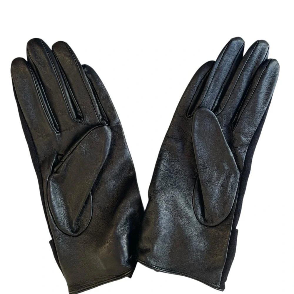 Black Leather Gloves Wool Angora Blend Size M